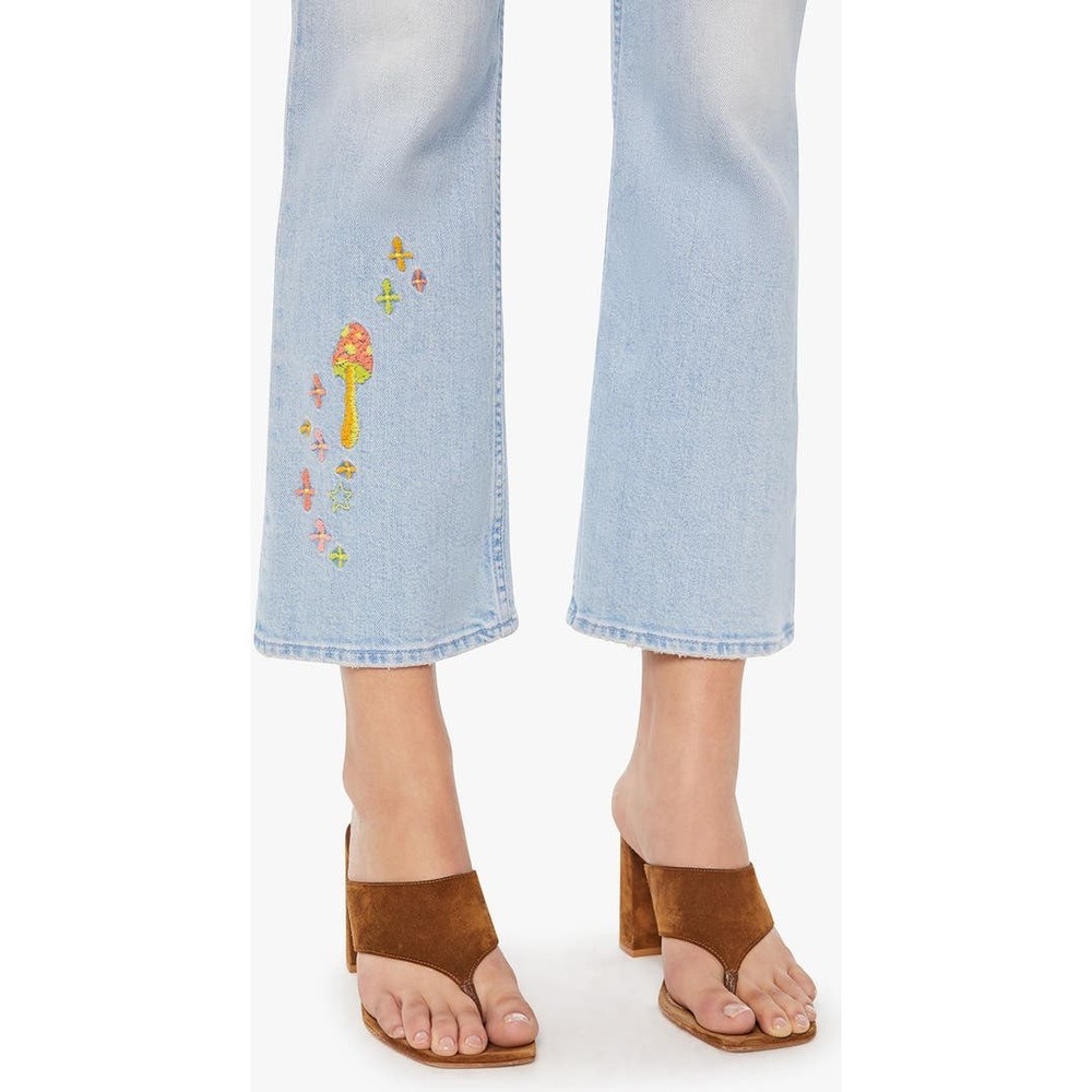MOTHER Jeans Women Embroidered Bloom Flare Crop Light Wash Denim Size 28 - Picture 4 of 14